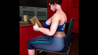 Mei sits on a huge dildo