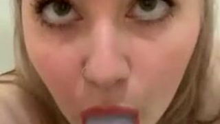 Sloppy Sex Toy Female Dildo Deepthroat Blowjob Blonde GIF
