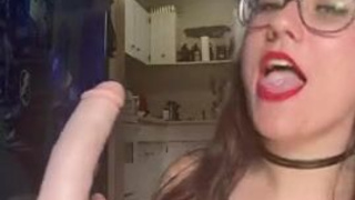 Lipstick Kitten Dildo Deepthroat Cute Canadian Brunette Blowjob GIF