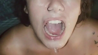 POV Facial Deepthroat Cumshot Cum Blowjob Big Tits Babe Amateur GIF