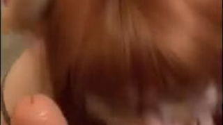 Sloppy Redhead Natural Tits Nails Glasses Gagging Eye Contact Double Blowjob Dildo Cum On Tits Cum In Mouth Blowjob Ball Gagged Amateur Ahegao GIF