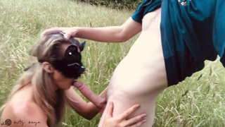 Public Outdoor Nudity Gagging Blowjob GIF
