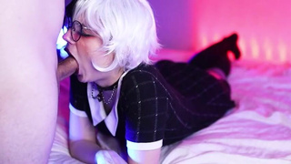 Teen Sloppy Goth Glasses Emo Deepthroat Cute College Blowjob Blonde GIF