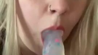 Sloppy Oral Natural Tits Gagging Female Dildo Deepthroat Blowjob Big Tits Amateur GIF