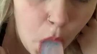 Sloppy Oral Natural Tits Gagging Female Dildo Deepthroat Blowjob Big Tits Amateur GIF