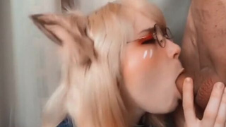 Teen Glasses Face Fuck Deepthroat Cosplay Camel Toe Blowjob Blonde GIF