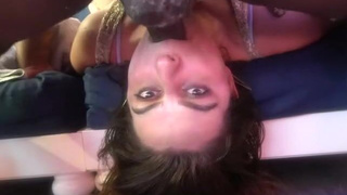 Spit Sloppy Messy Interracial Gagging Face Fuck Deepthroat Brunette Blowjob BBC GIF