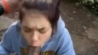 Outdoor Interracial Deepthroat Cuckold Cheating Caption Brunette Blowjob BBC GIF