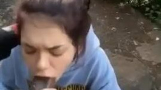 Outdoor Interracial Deepthroat Cuckold Cheating Caption Brunette Blowjob BBC GIF