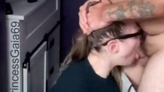 Throat Fuck Tattoo Spit Real Couple Oral OnlyFans Hairy Gagging Female Domination Deepthroat Brunette Blowjob Bathroom GIF