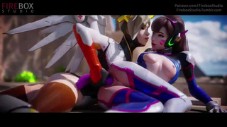 Лесбиянки D.Va и Mercy развлекаются с самотыком