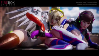 Лесбиянки D.Va и Mercy развлекаются с самотыком