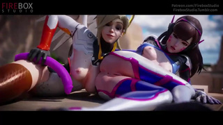 Лесбиянки D.Va и Mercy развлекаются с самотыком