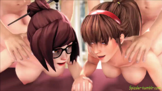 Hitomi (Dead or Alive) и Mei (Overwatch) замутили групповушку