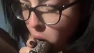 White Girl Spit Pawg Interracial Glasses Deepthroat Big Dick BBC GIF