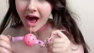 Submissive Nipple Clamps Ball Gagged GIF