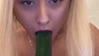 Deepthroat Cucumber Blowjob GIF