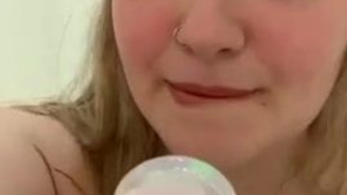 Wet Shower Sex Toy Female Dildo Deepthroat Cute Blowjob Blonde GIF